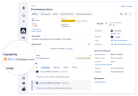Screenshot of Stay in the loop with developers. y linking Jira Service Desk with Jira Software, IT and developer teams can collaborate on one platform to fix incidents faster and push changes with confidence.