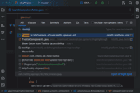 Screenshot of the Search Everywhere window, where users can search for files, actions, classes, symbols, settings, UI elements, and anything in Git, all from a single entry point.