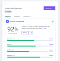 Screenshot of Aeon Hire's match analysis, that provides a resume intelligence analysis and report used to more quickly and easily identify the best candidates for the job.