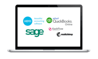 Screenshot of Flowlens works with Sage, Xero, Quickbooks and Mailchimp