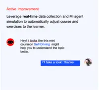 Screenshot of Real-time data collection and MI agent simulation to automatically adjust course and exercises to the learner.
