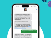 Screenshot of Paradox’s conversational assistant Olivia automates interview scheduling — from simple 1:1 pre-screens to multi-person, multi-location panel or sequential interviews. Olivia will also send automated reminders and handle rescheduling — allowing candidates, recruiters, and hiring managers to reschedule in seconds.