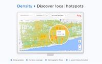 Screenshot of Density monitoring is a visualisation of pedestrian flows and hotspots across whole towns, streets and centres. Density maps are updated daily. Used to find the most popular parts of towns, streets and green spaces with visitor density monitoring.