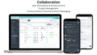 Screenshot of Engage Spaces' collaboration tools like designated workspaces, task management systems, message priority identifiers, message threading, and direct messages.