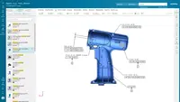 Screenshot of Product design intent can be communicated, and product data visualized, in their entirety using 2D and 3D visualization and markup capabilities. The user can also visualize and interrogate Product Manufacturing Information (PMI).