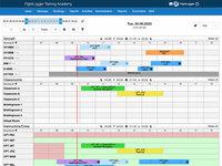 Screenshot of Drag and drop, real-time scheduling of activities including flight and theory lessons, operations, rentals, meetings, aircraft maintenance, and more. Scheduling page automatically shows compliance of booked resources related to availability, certificate and other requirements, flight and duty time, student balance, etc.