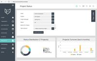 Screenshot of The Project Status page provides the users with  an overview of the projects and the different stages they are at. With the filters users can drill down to see specific clients or projects.