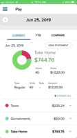 Screenshot of the ADP mobile app, where employees can access their historical payroll statements and year-end tax documents