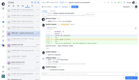 Screenshot of Review Code in Chats: A new channel is created when code reviews are created and assigned.