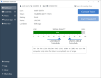Screenshot of GateKeeper Enterprise proximity software for the client desktops. Users see their token's proximity to their computer. Green means the signal is high so the user is very close to their computer.