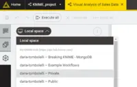 Screenshot of the space explorer, which is where users can manage workflows, folders, components, and files in a space, either local or remote on a KNIME Hub instance.