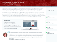 Screenshot of Stanford Case Study - How Stanford Cut Their CPA in Hald and Their CPC by 75%