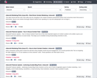 Screenshot of In-house content feed. Companies have good content resources that are underutilized or forgotten. This feature helps find and republish relevant in-house content.