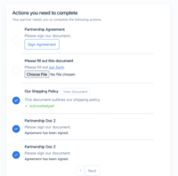 Screenshot of Convictional's Actions feature is used to share required documents for signing and acknowledgement from supplier partners. There is no need to send emails back and forth. Users can store & sign all required documents with its HelloSign integration.