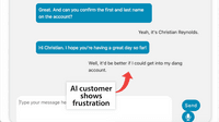 Screenshot of The AI customer shows some frustration with the agent.