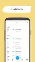 Screenshot of a quick list of holiday schedules on Leave Dates, available for desktop, iOS and Android.