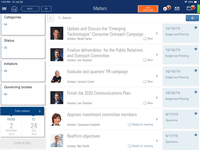 Screenshot of Matters can be filtered based on their category, status, and governing body.