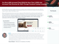 Screenshot of Fox River Mills Case Study - How Fox River Mills Increased Their ROAS By More Than 3,500% And Increased Their Revenue By 106% Through Facebook Catalog Campaigns