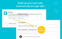 Screenshot of Couldn’t find something via Kipwise? Assign the question to a teammate, the Q&A will be saved to Kipwise automatically when your teammate answered. Your knowledge base grows automatically when your team is doing their daily job.