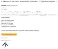 Screenshot of Certificates of Insurance Tracking & Reminders
