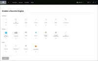 Screenshot of Secrets menu to manage integrated secrets engines. Secrets Engines are components which store, generate, or encrypt data and are enabled at a path in Vault. To learn more: https://developer.hashicorp.com/vault/tutorials/getting-started/getting-started-ui
