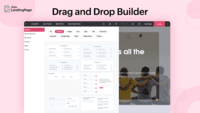 Screenshot of The Zoho LandingPage builder, which features drag and drop elements for landing pages that can be customized according to a brand.