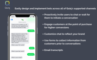 Screenshot of Orchestrate conversational interactions involving both bots and humans. Any combination of native Quiq customer service chatbots, bots developed in third-party bot frameworks and human agents can participate in a conversation.
