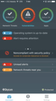 Screenshot of The Skycure app is lightweight and non-intrusive, yet provides detailed information about compliance and mitigation of threats.