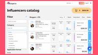 Screenshot of Instajet.io influencers' catalog with filters