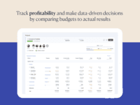 Screenshot of Track profitability in real time, compare budgets to actual results, forecast accurately, and keep margins on target.