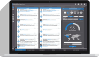 Screenshot of ENGAGE workflow views and feed builder.