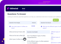 Screenshot of SEOwind questions to answer