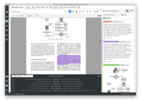 Screenshot of PDF Reader with Tagged image and text highlights. The text search panel is open, showing matched words with their surrounding context.