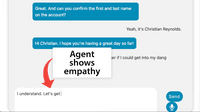 Screenshot of The agent demonstrates empathy toward the customer.