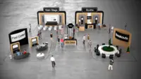 Screenshot of custom 3D exhibitor hall entrance lobby's are a spectacular addition to any event. BuzzCast's talented in-house designers can create magic virtual environments
