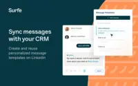 Screenshot of Syncs messages with a CRM, and offers reuseable personalized message templates on LinkedIn.