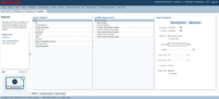 Screenshot of the screen used to run reports. Users can also set up reports to run in the background. Scheduled reports will show up on one of the dashboard widgets.
