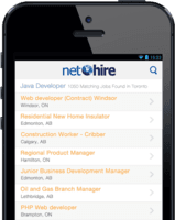 Screenshot of Mobile view of NetHire job postings