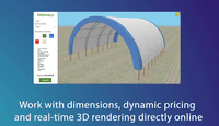 Screenshot of the dimensions, dynamic pricing and real-time 3D rendering interface that users can work with directly online
