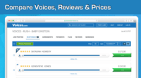 Screenshot of A comparison of sample voice recordings with feedback ratings and reviews, as well as prices of talent who are interested