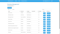 Screenshot of Physio Cloud Software's exercise management system contains a rich, multi-disciplinary library with 400+ exercises. Each exercise has an image, description, body part and exercise category. The exercise management system, allows users to create new exercises as well as edit, modify and delete existing exercises.