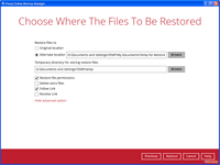 Screenshot of Restore destination screen in AhsayOBM client backup software