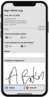 Screenshot of Employee App features sign off, built-in error checking and user-defined approval workflows. Integration with  B2W Track field logs enables for greater payroll efficiency and a complete view of job costs.