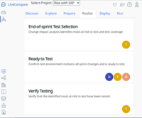 Screenshot of This screen shot illustrated the Select Projects feature with Rise with SAP selected. Tricentis helps accelerate Tasks within each Rise with SAP/Active Methodology phase. Each App has persona tags for Developers, Testers, & Operations.