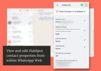 Screenshot of HubSpot contact properties can be managed from within WhatsApp Web