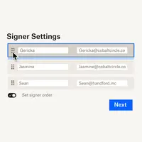 Screenshot of signer settings that can be used to distribute agreements