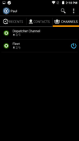Screenshot of Speak to multiple people at a time using Zello Channels. Different types of channels allow you to turn them on/off.