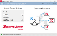 Screenshot of SupremeViewer Server, which allows remote access to the computer where it is running/installed. SupremeViewer Server authenticate users by providing ID and Password. Once the remote software is installed, the users can connect and work on these computers at any time.