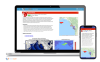 Screenshot of Tsunami Advanced Alerting for Administrators and First Responders. Be the first to know. In the event that a Tsunami Warning, Advisory, or Watch is issued impacting the coast, our system automatically constructs a critical alert and sends it out to your designated group.
