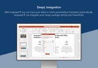 Screenshot of With empower® you can have your slides or entire presentations translated automatically. empower® can integrate your DeepL package directly into PowerPoint.
